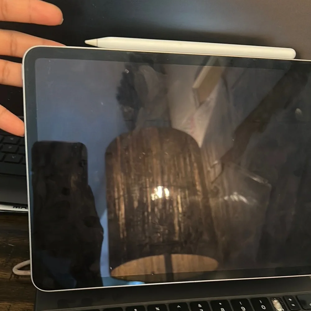 Apple Tablet with Black Keyboard and White Stylus